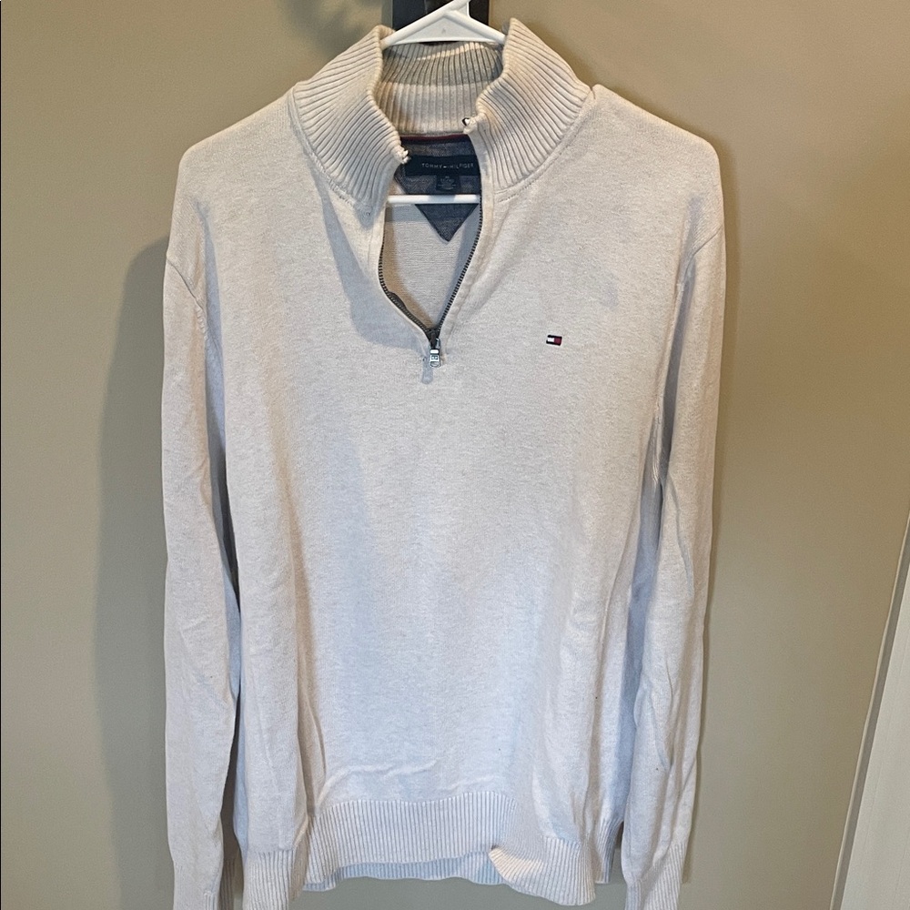Tommy Hilfiger Men's Cream Zip-Up Sweater